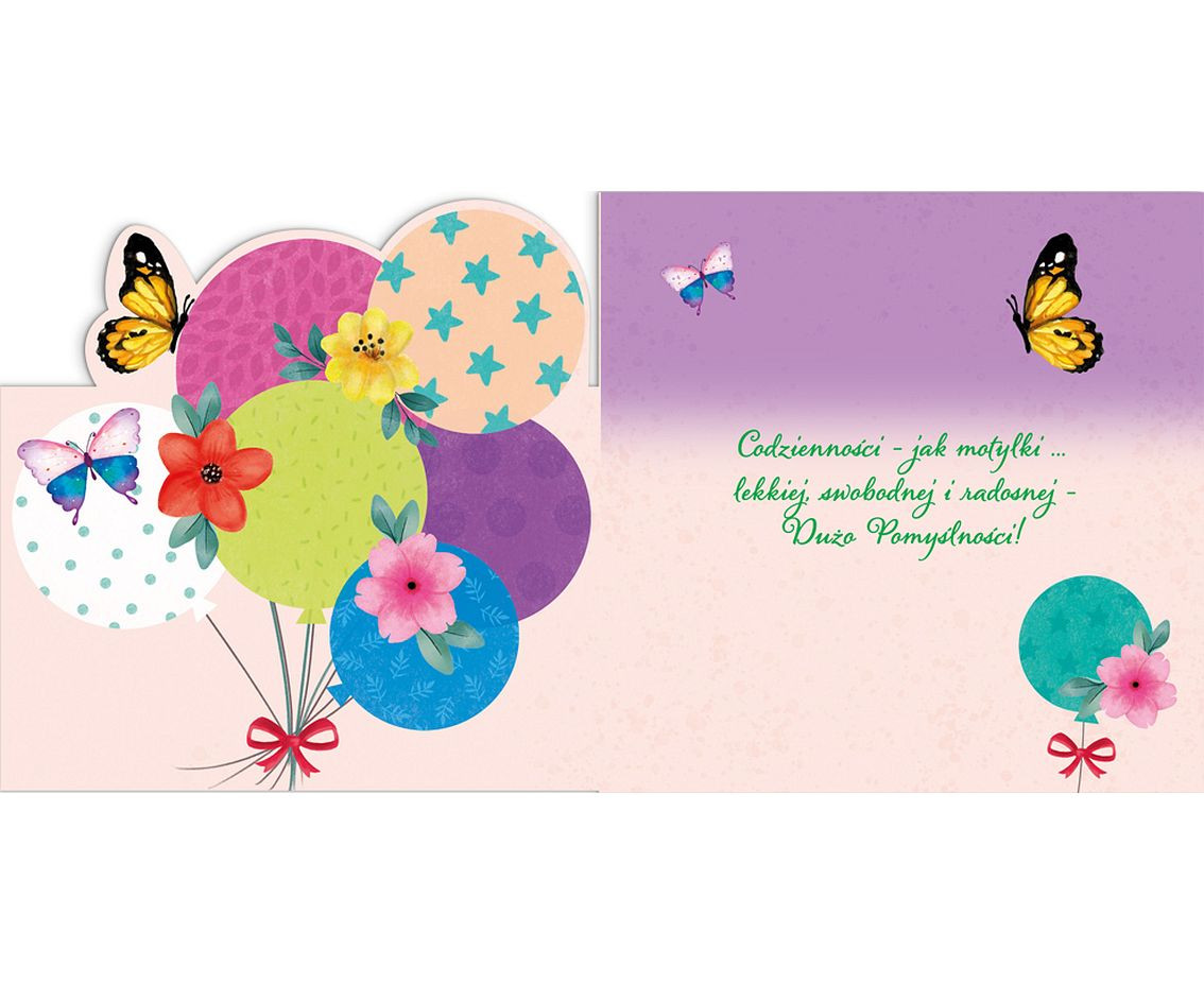 die-cut Greeting card kw balloons with butterflies, 1 pc.